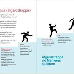 Åtgärdstrappa vid Menières sjukdom: livsstil, mediciner, plaströr, kortison, diet, andra mediciner och Gentamycin.