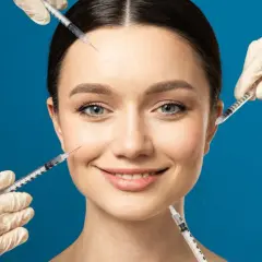 Ansiktsbehandling med botulism-toxin (botox) för att släta ut rynkor.