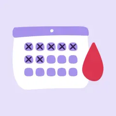 Kalender med markerade dagar och en blodsdroppe, symboliserar att få igång mensen.