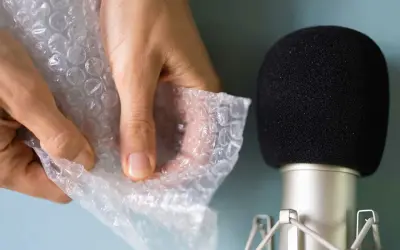 Händer som försiktigt knäpper bubbelplast nära en mikrofon, skapar härliga asmr ljud.
