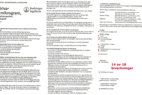 Här är en lista över 14 av 18 möjliga spiriva biverkningar, inklusive muntorrhet, yrsel och huvudvärk.