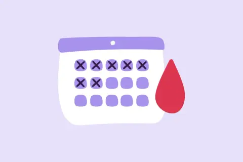 Kalender med markerade dagar och en blodsdroppe, symboliserar att få igång mensen.