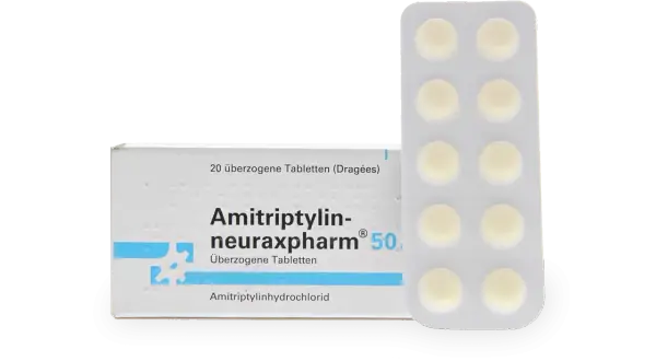 Amitriptylin-neuraxpharm 50 mg, 20 tabletter i blisterförpackning. Kan användas vid migrän.