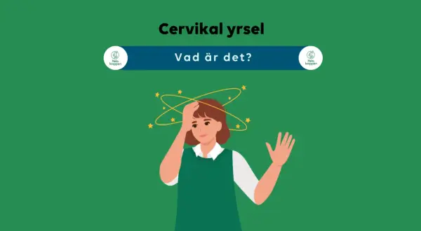 Illustration av en person med yrsel, med stjärnor som snurrar runt huvudet. Kan bero på triggerpunkter i nacken.