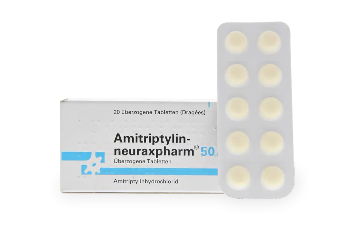 Amitriptylin-neuraxpharm 50 mg, 20 tabletter i blisterförpackning. Kan användas vid migrän.