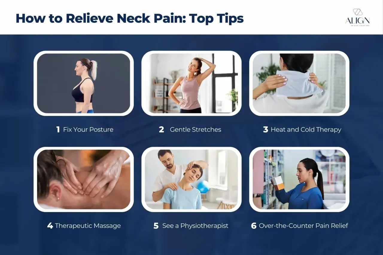 Tips f&ouml;r att lindra ont i nacken ena sidan: h&aring;llning, stretch, v&auml;rme/kyla, massage, fysioterapeut, receptfria medel.