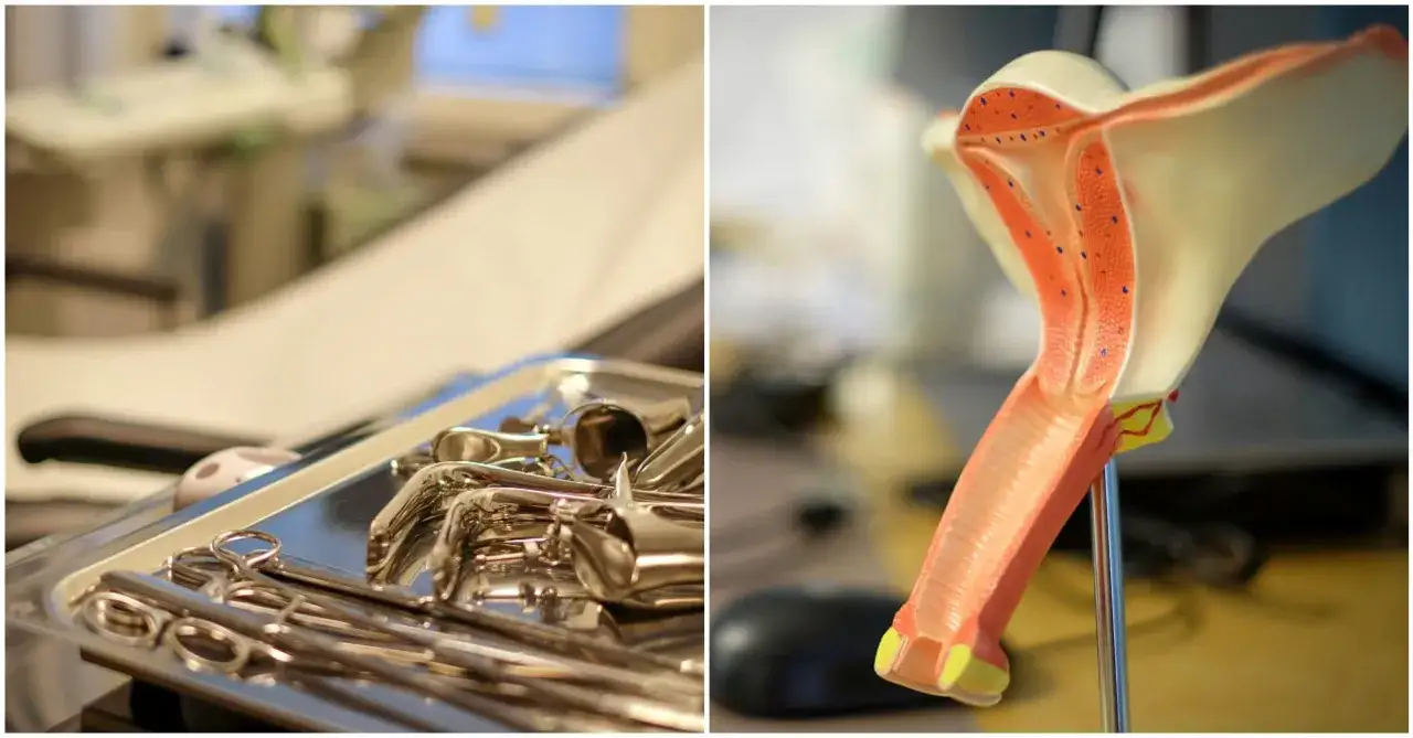 Gynekologiska instrument och en modell av livmodern. Om min tjej har HPV, är detta en påminnelse om vikten av regelbundna kontroller.