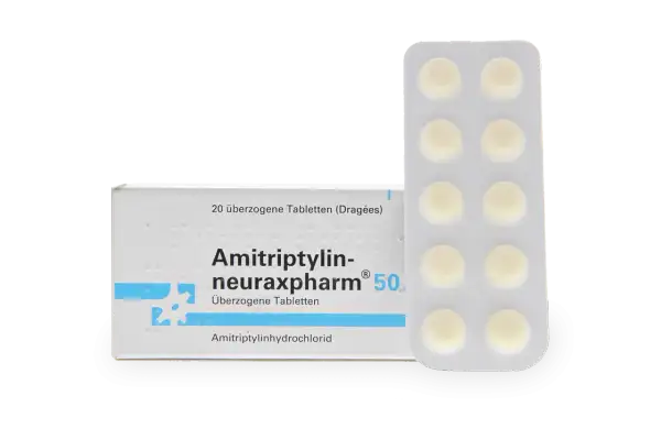 Amitriptylin-neuraxpharm 50 mg, 20 tabletter i blisterförpackning. Kan användas vid migrän.