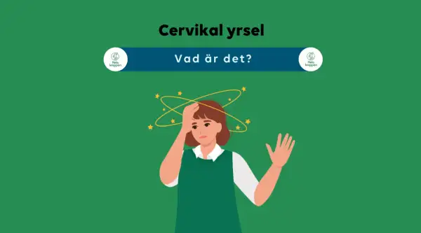 Illustration av en person med yrsel, med stjärnor som snurrar runt huvudet. Kan bero på triggerpunkter i nacken.